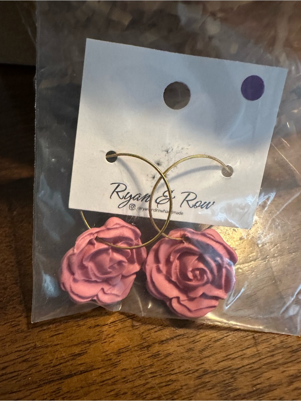 Hand Crafted Pink Rose Hoop Earrings with Gold Hoops